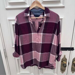 Tommy Hilfiger - Burgundy and Pink Plaid Shirt - Size MEDIUM
